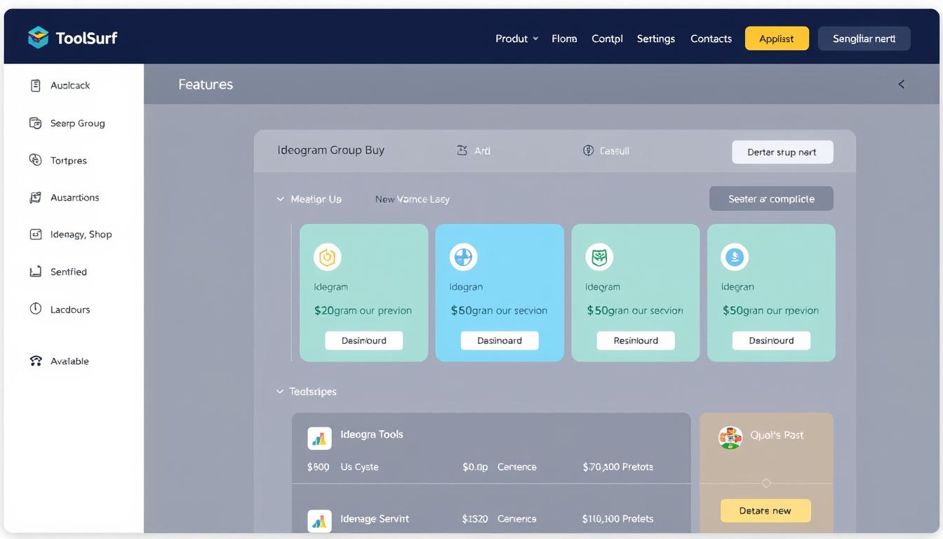 Toolsurf platform interface showing ideogram group buy options Toolsurf platform interface showing ideogram group buy options