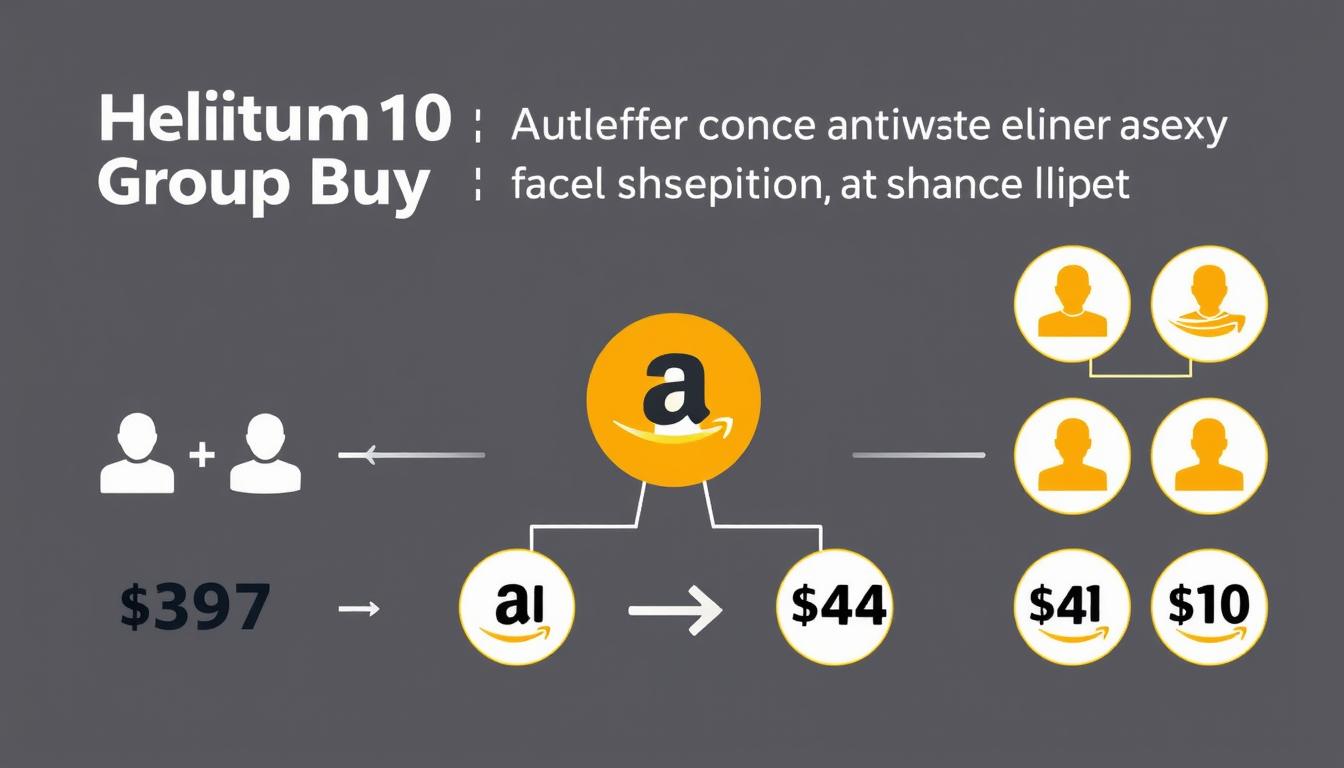 Visual representation of helium10 group buy concept showing cost sharing Visual representation of helium10 group buy concept showing cost sharing