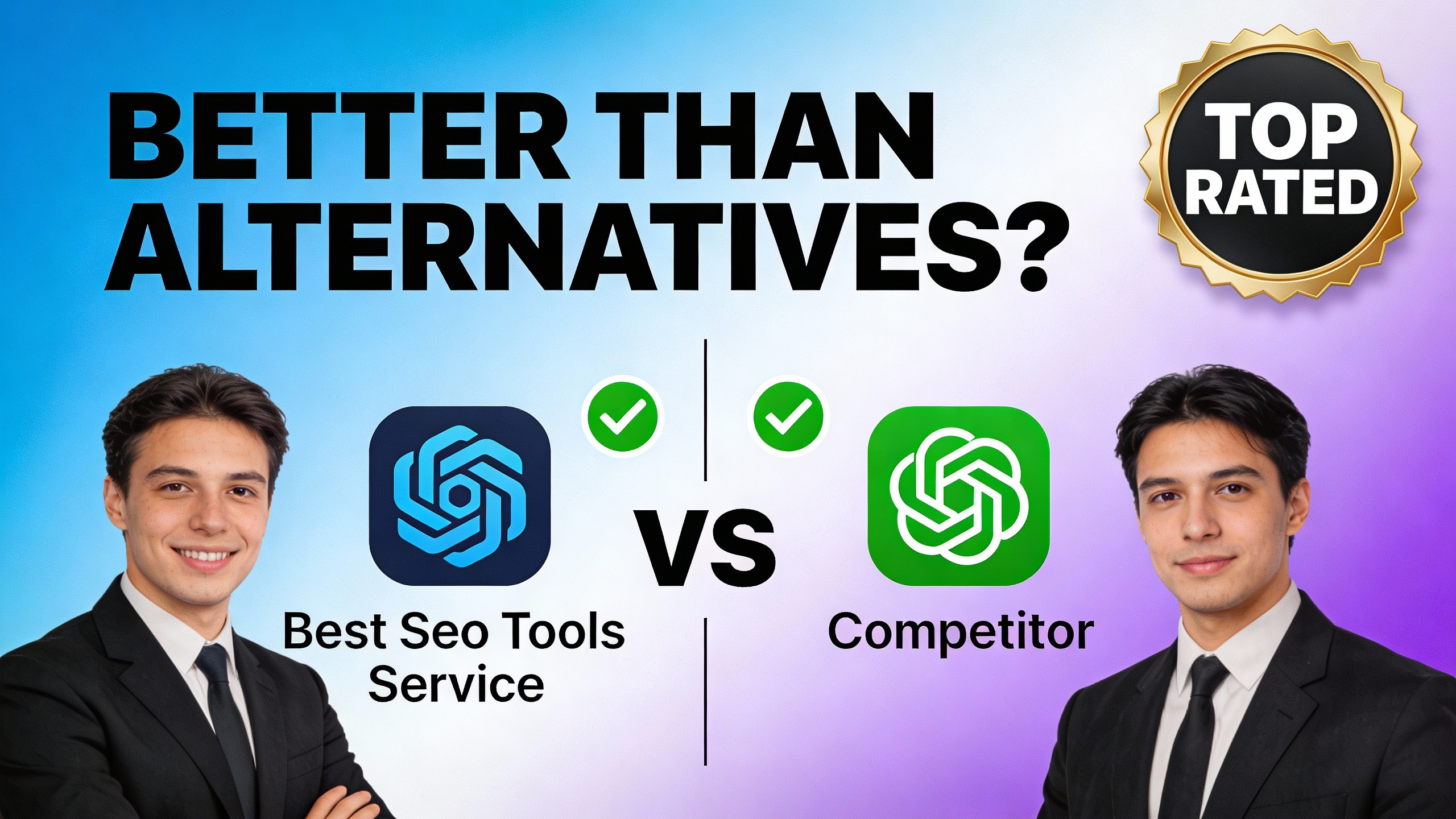 YouTube thumbnail marketing style. Bold text "BETTER THAN ALTERNATIVES?"
Best Seo Tools Serv