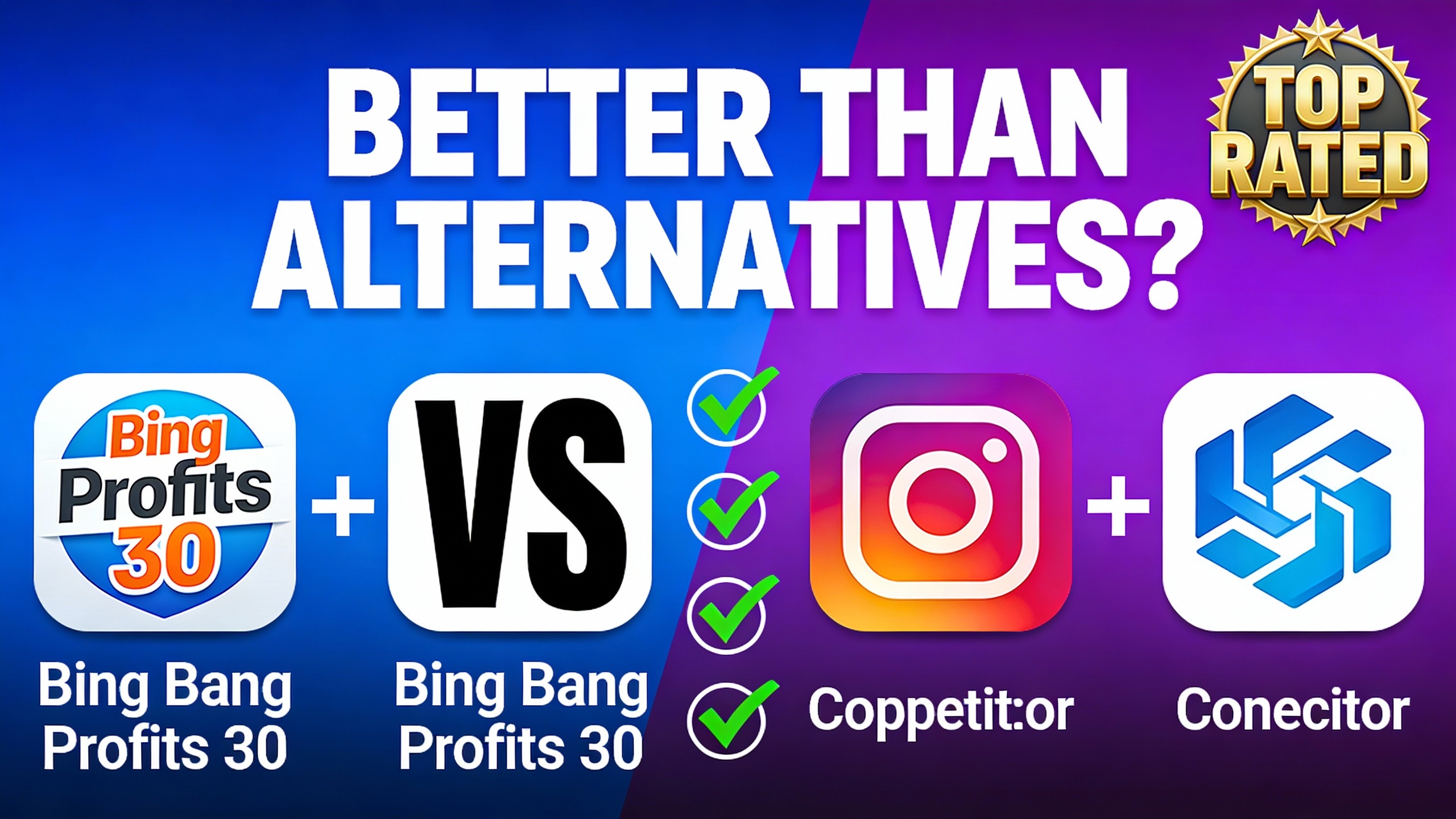 YouTube thumbnail marketing style. Bold text "BETTER THAN ALTERNATIVES?"
Bing Bang Profits 3