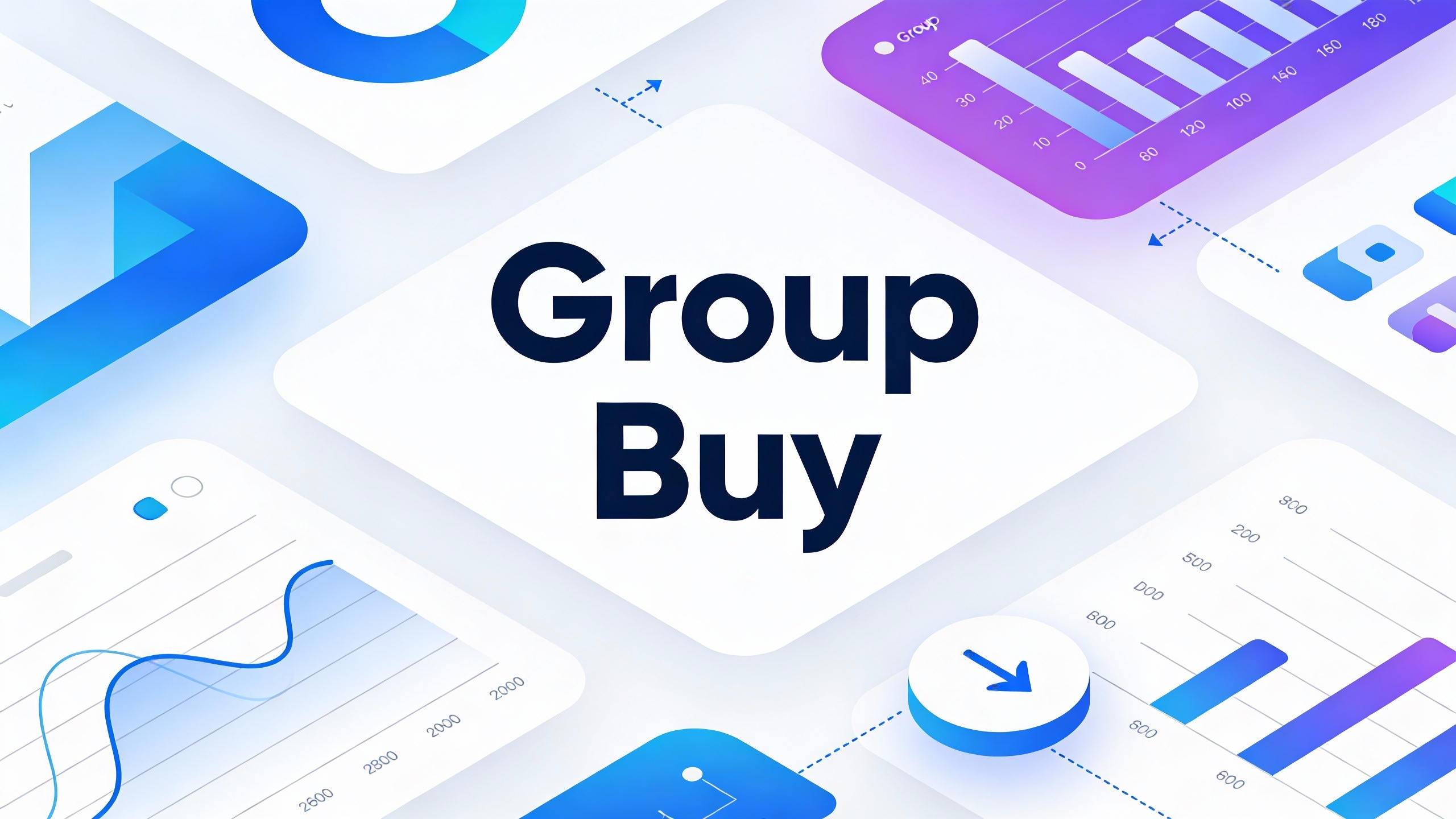 Modern tech platform interface for Group Buy with clean UI elements, data visualizations, and workflow icons. Minimalist vector style.