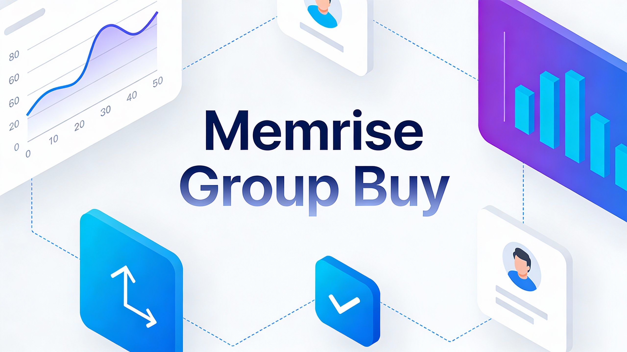 Modern tech platform interface for Memrise Group Buy with clean UI elements, data visualizations, and workflow icons. Minimalist vector style.