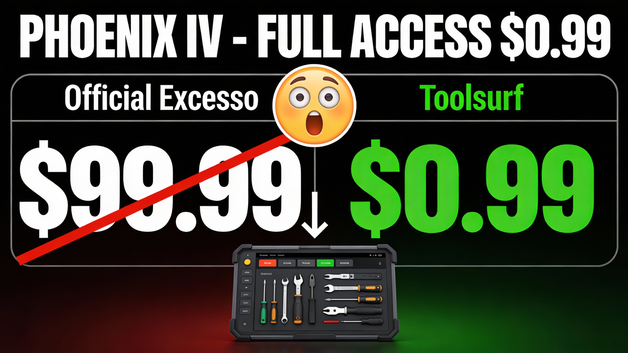 YouTube thumbnail marketing style. Bold white text "PHOENIX IV - FULL ACCESS $0.99".
Split s