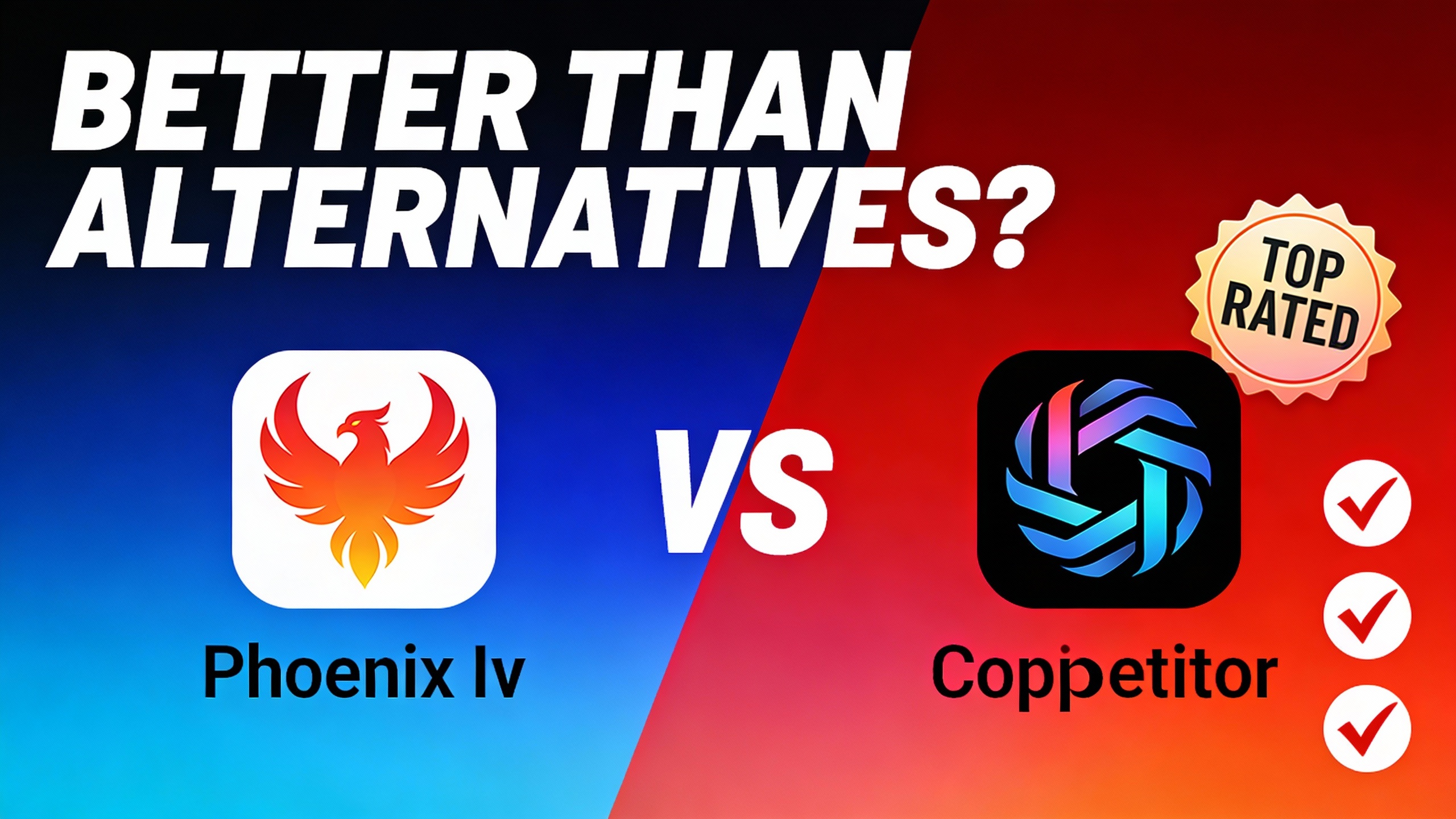 YouTube thumbnail marketing style. Bold text "BETTER THAN ALTERNATIVES?"
Phoenix Iv icon vs 