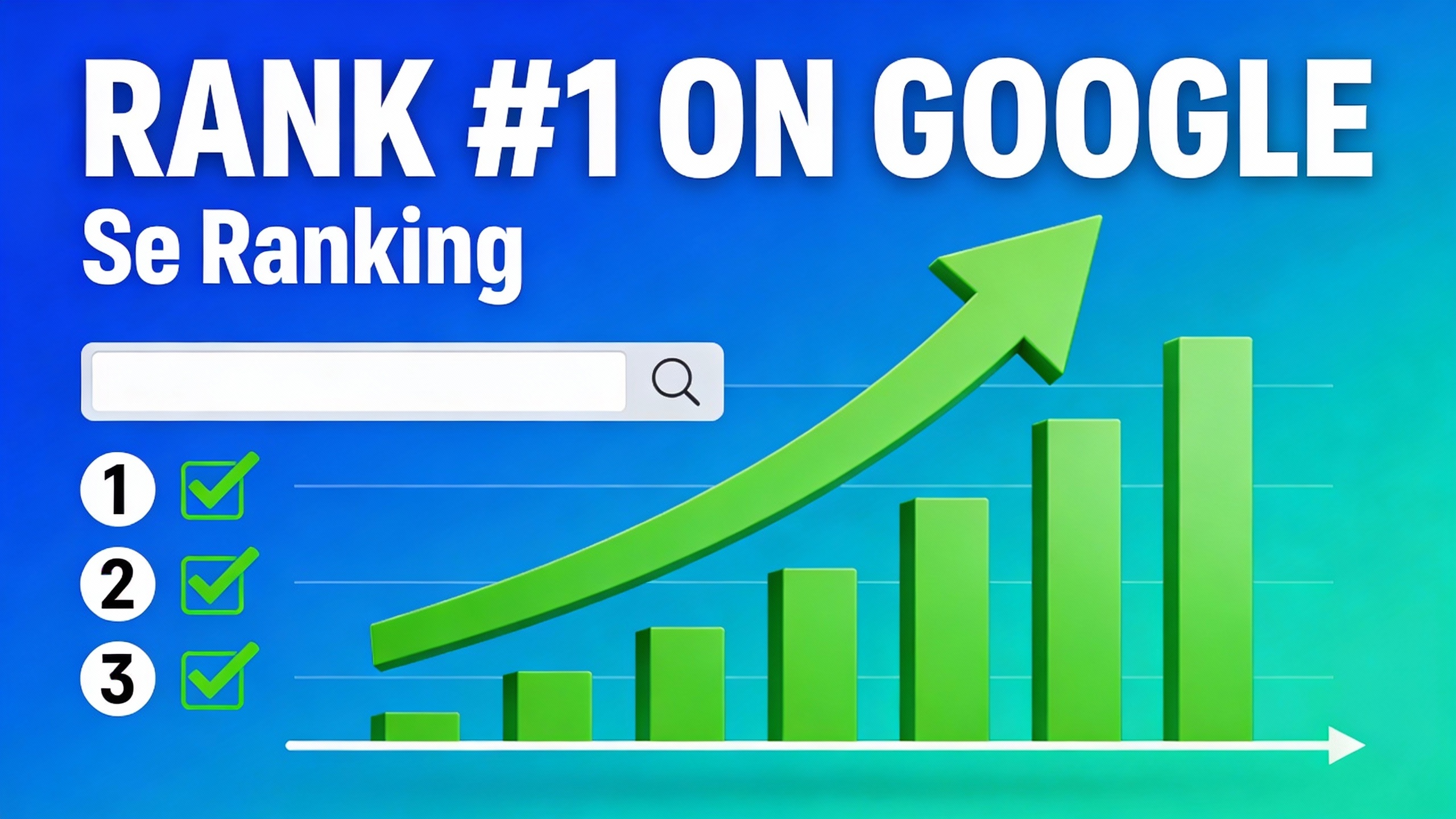 YouTube thumbnail marketing style. Bold text "RANK #1 ON GOOGLE" with Se Ranking.
SEO graph