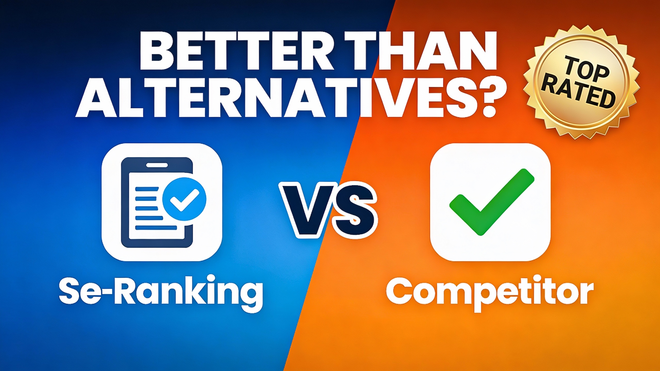 YouTube thumbnail marketing style. Bold text "BETTER THAN ALTERNATIVES?"
Se Ranking icon vs