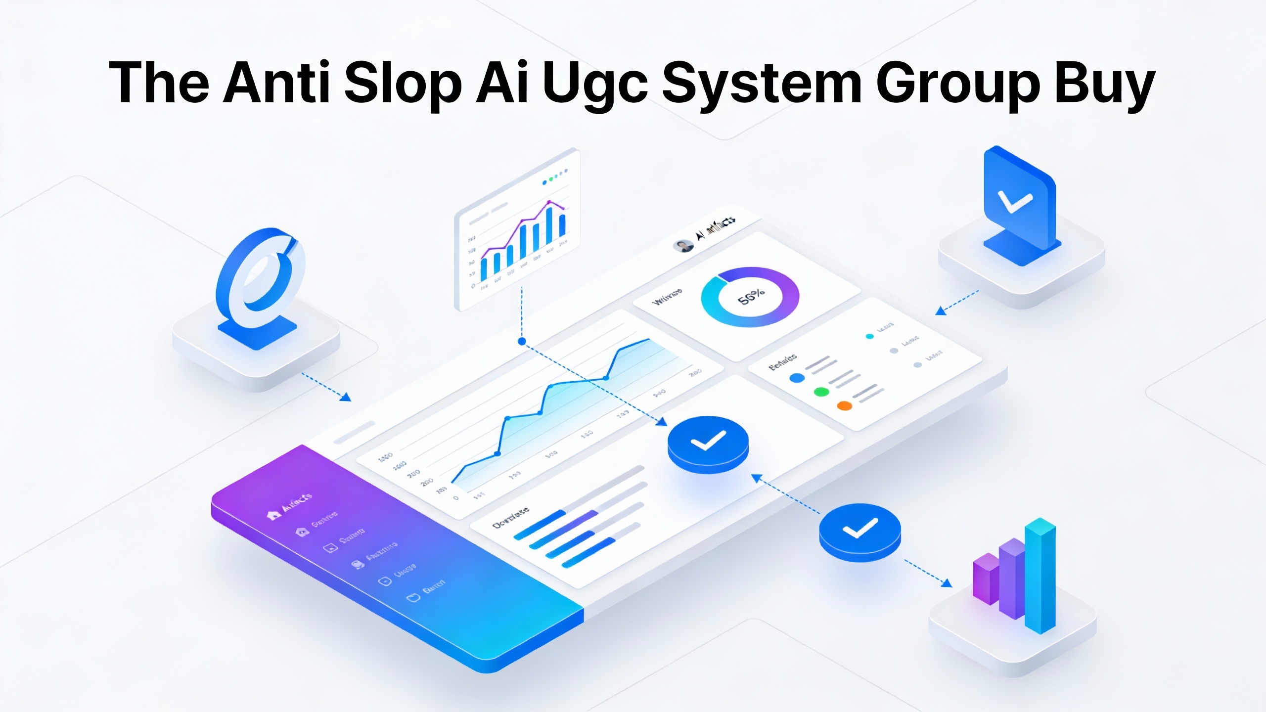 Modern tech platform interface for The Anti Slop Ai Ugc System Group Buy with clean UI elements, data visualizations, and workflow icons. Minimalist vector style.