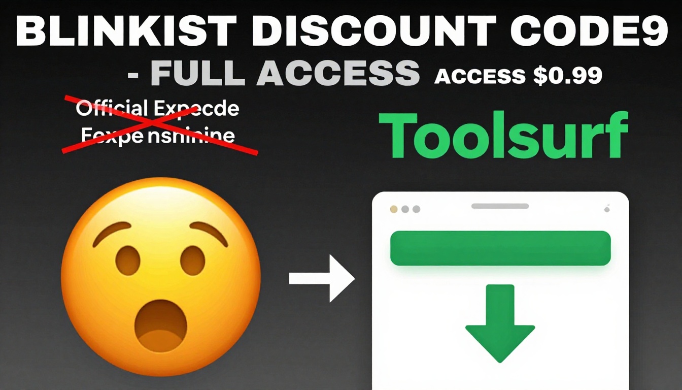 YouTube thumbnail marketing style. Bold white text "BLINKIST DISCOUNT CODE - FULL ACCESS $0.99".