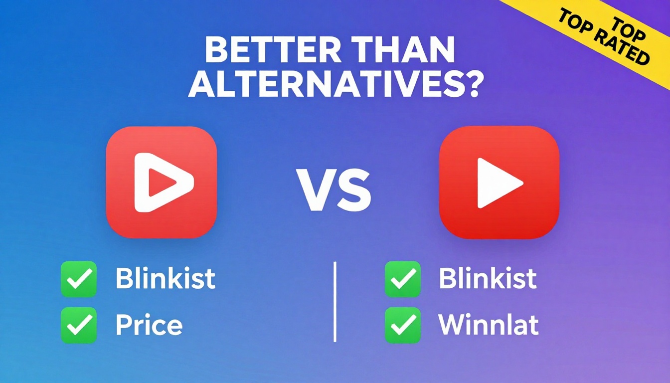 YouTube thumbnail marketing style. Bold text "BETTER THAN ALTERNATIVES?"
Blinkist Price icon