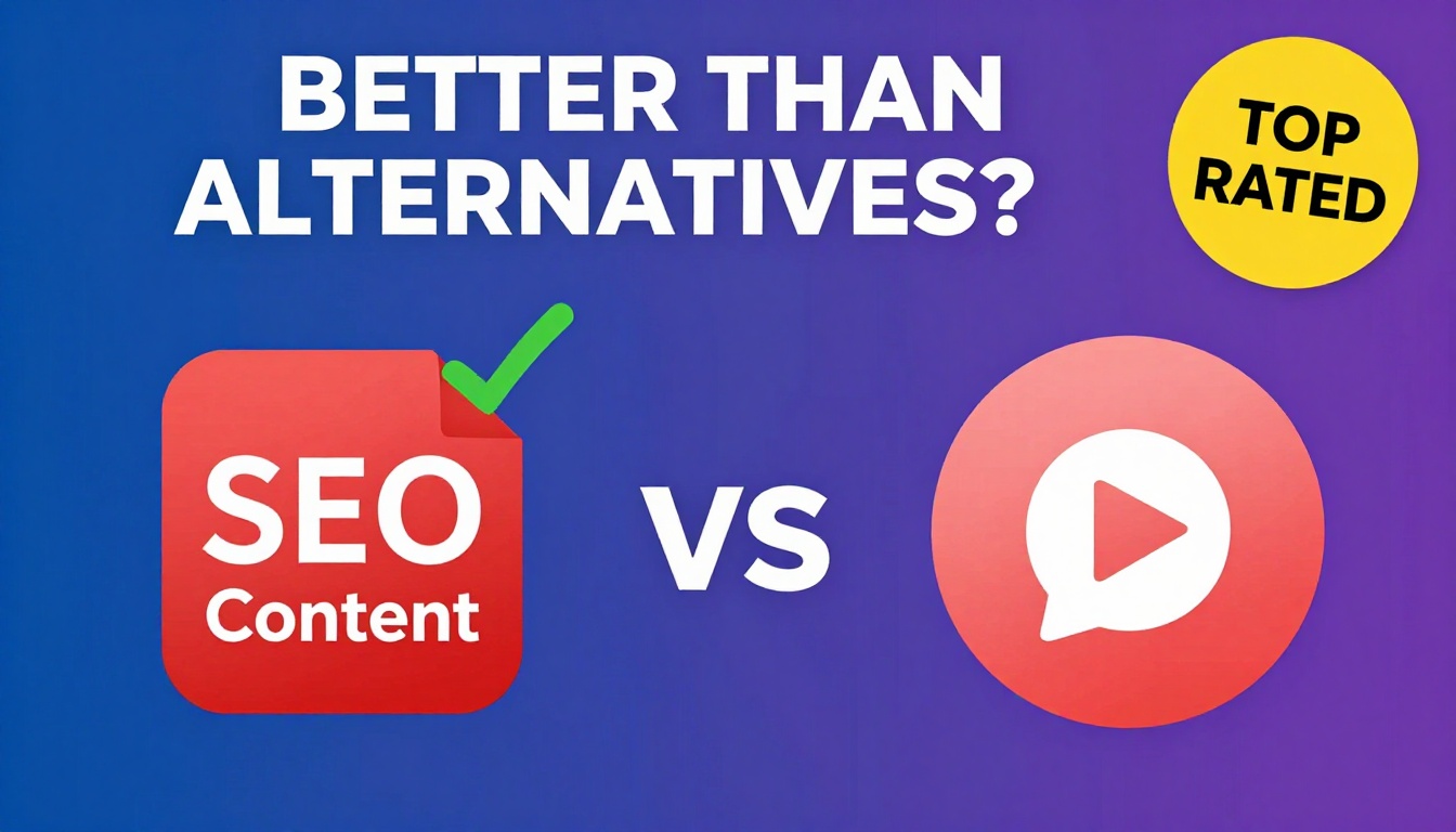 YouTube thumbnail marketing style. Bold text "BETTER THAN ALTERNATIVES?"
Buy Seo Content ico