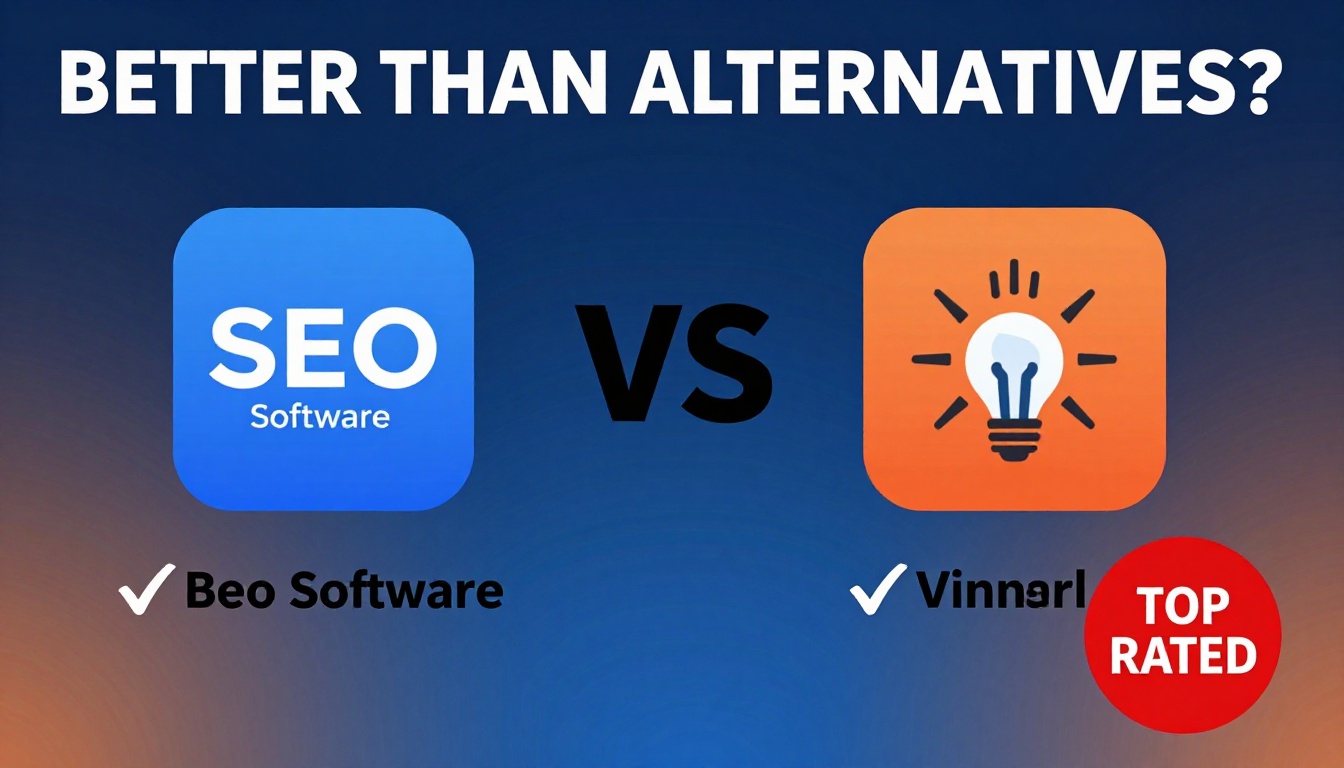 YouTube thumbnail marketing style. Bold text "BETTER THAN ALTERNATIVES?"
Buy Seo Software ic