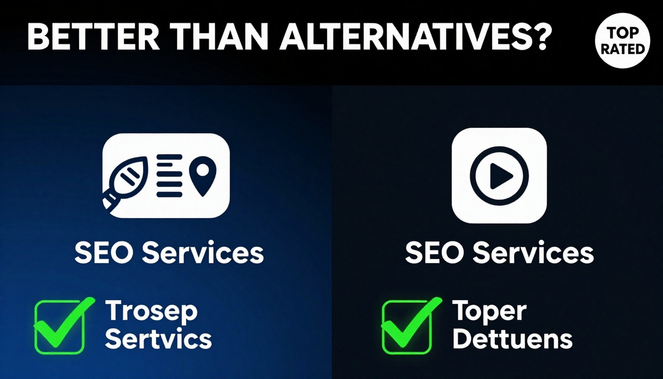 YouTube thumbnail marketing style. Bold text "BETTER THAN ALTERNATIVES?"
Cheap Seo Services