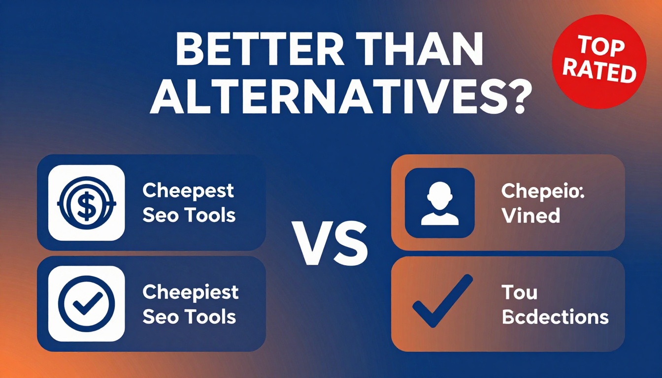 YouTube thumbnail marketing style. Bold text "BETTER THAN ALTERNATIVES?"
Cheapest Seo Tools 