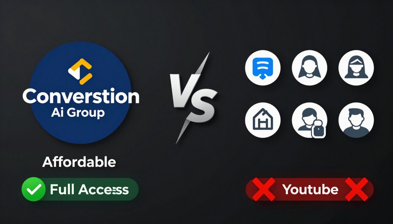 YouTube thumbnail marketing style. "VS" comparison layout.
Conversion Ai Group Buy logo/icon