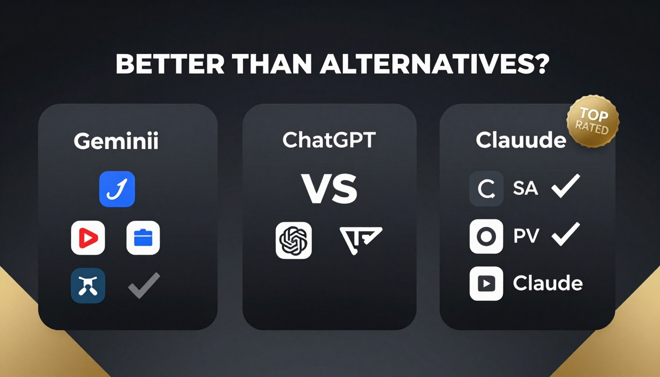 YouTube thumbnail marketing style. Bold text "BETTER THAN ALTERNATIVES?"
Gemini Vs Chatgpt V