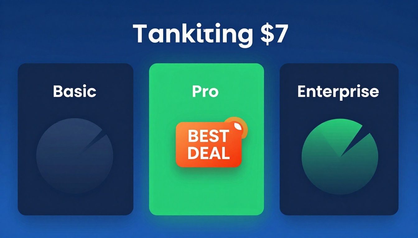 YouTube thumbnail marketing style. Pricing tier comparison visual.
Three pricing boxes: Basi
