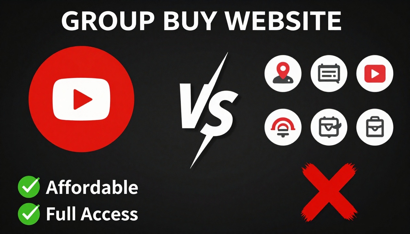 YouTube thumbnail marketing style. "VS" comparison layout.
Group Buy Website logo/icon on le