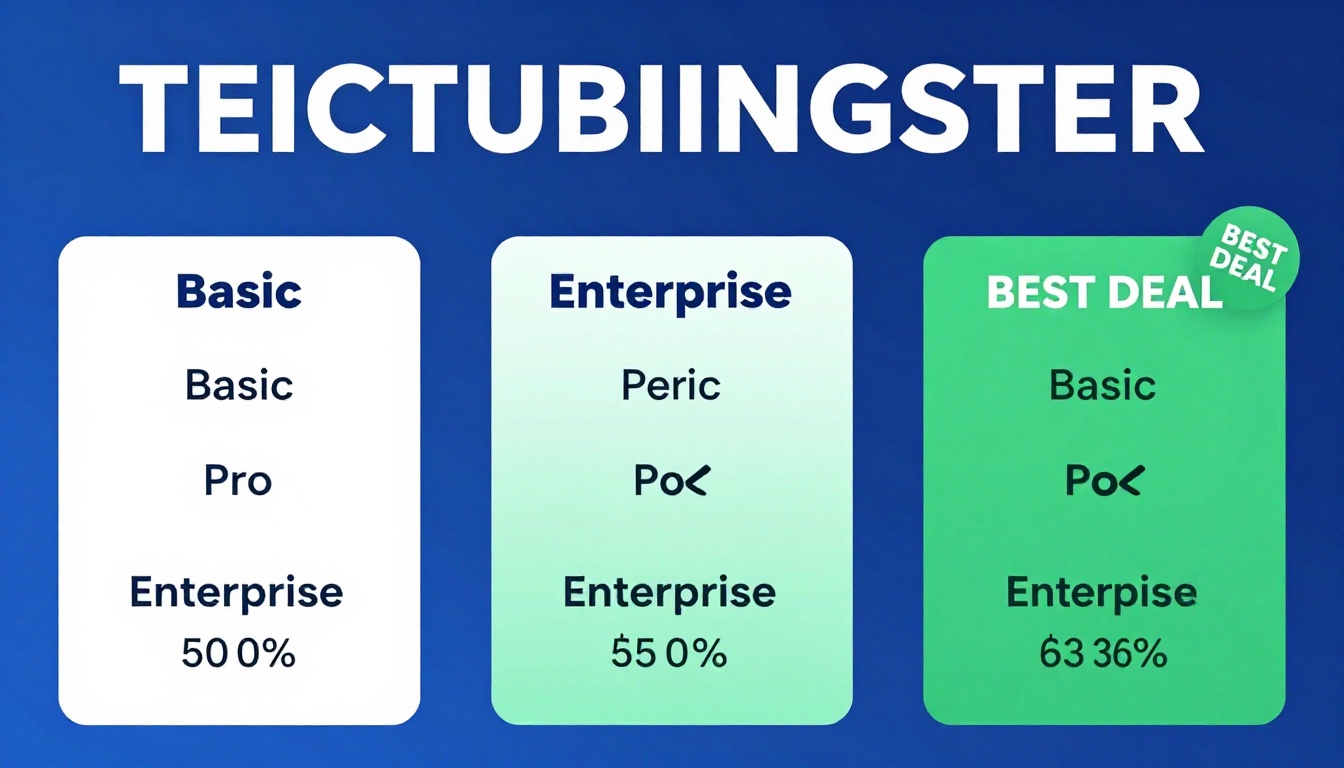 YouTube thumbnail marketing style. Pricing tier comparison visual.
Three pricing boxes: Basi