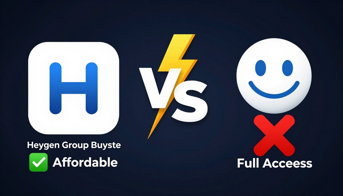 YouTube thumbnail marketing style. "VS" comparison layout.
Heygen Group Buy logo/icon on lef