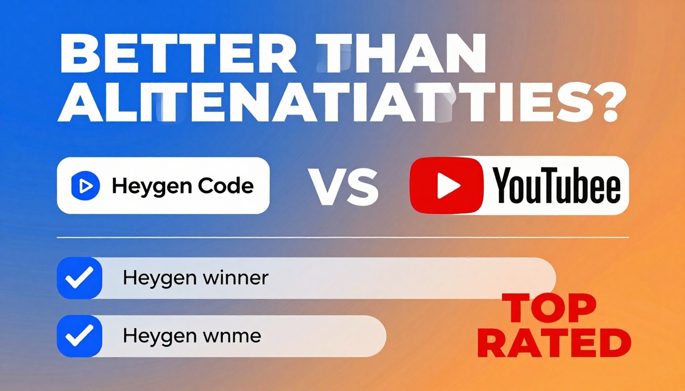 YouTube thumbnail marketing style. Bold text "BETTER THAN ALTERNATIVES?"
Heygen Promo Code i
