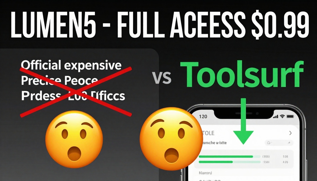 YouTube thumbnail marketing style. Bold white text "LUMEN5 - FULL ACCESS $0.99".
Split scree
