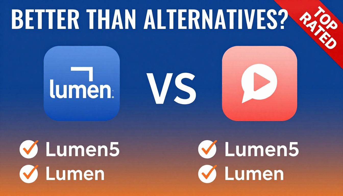 YouTube thumbnail marketing style. Bold text "BETTER THAN ALTERNATIVES?"
Lumen5 icon vs comp