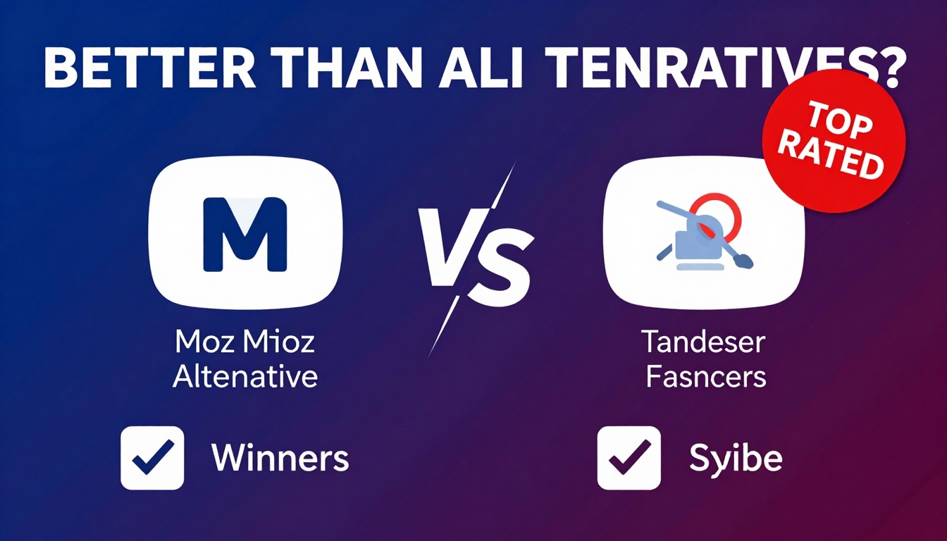 YouTube thumbnail marketing style. Bold text "BETTER THAN ALTERNATIVES?"
Moz Alternative ico