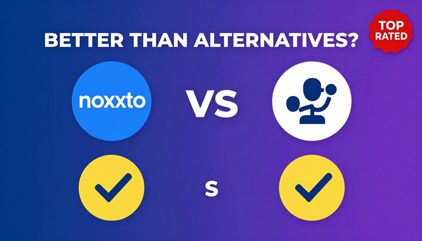 YouTube thumbnail marketing style. Bold text "BETTER THAN ALTERNATIVES?"
Noxxto icon vs comp
