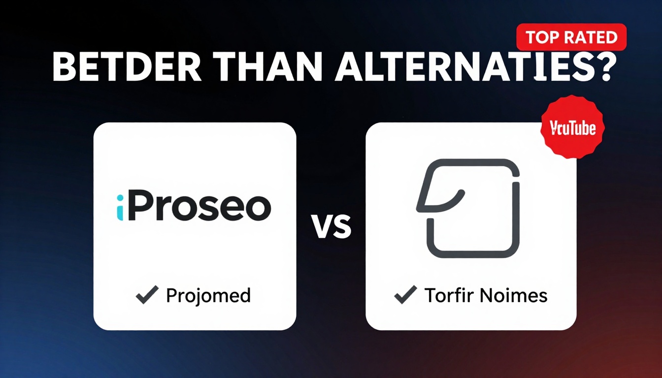 YouTube thumbnail marketing style. Bold text "BETTER THAN ALTERNATIVES?"
Proseo icon vs comp