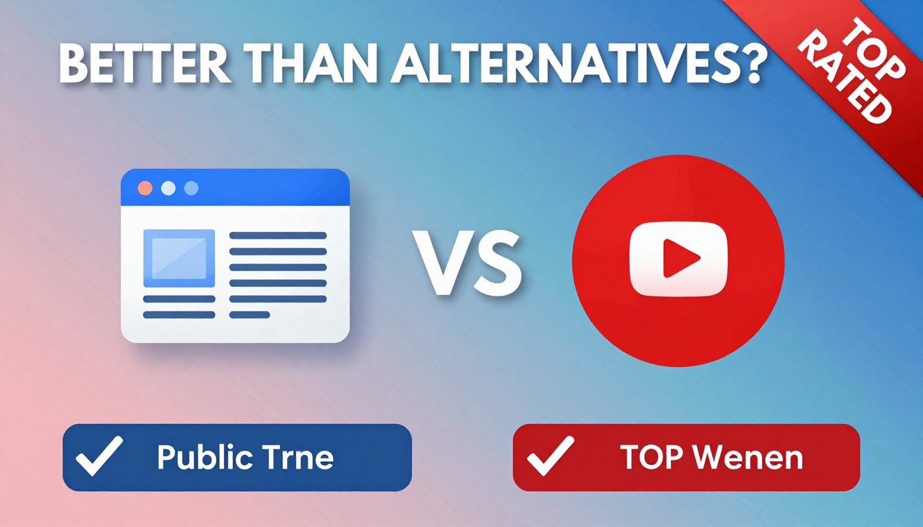 YouTube thumbnail marketing style. Bold text "BETTER THAN ALTERNATIVES?"
Publicwww icon vs c