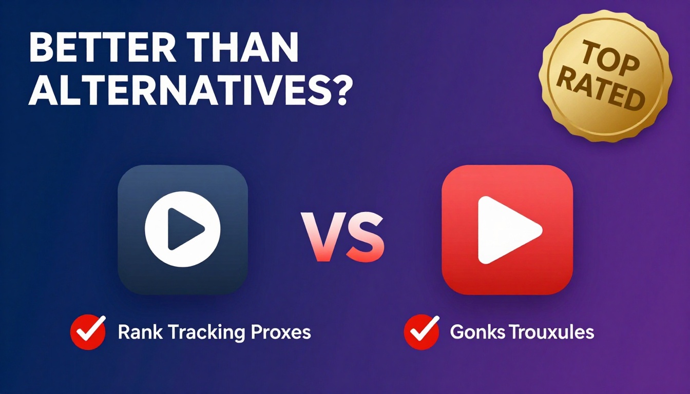 YouTube thumbnail marketing style. Bold text "BETTER THAN ALTERNATIVES?"
Rank Tracking Proxi
