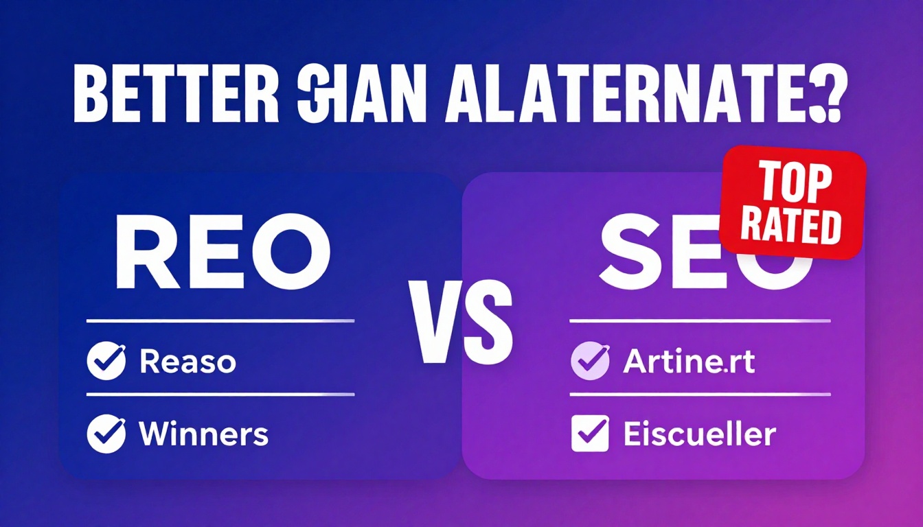 YouTube thumbnail marketing style. Bold text "BETTER THAN ALTERNATIVES?"
Resell Seo icon vs