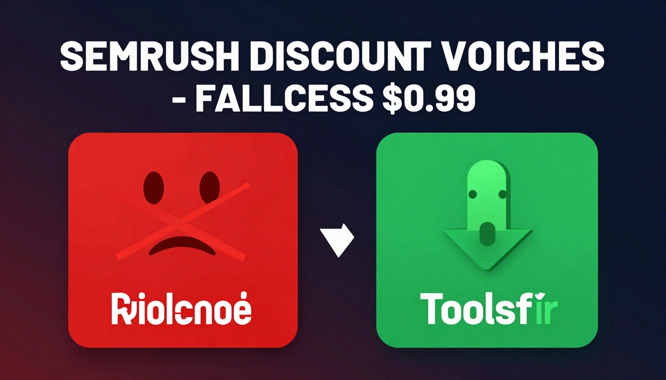 YouTube thumbnail marketing style. Bold white text "SEMRUSH DISCOUNT VOUCHERS - FULL ACCESS $0.99".