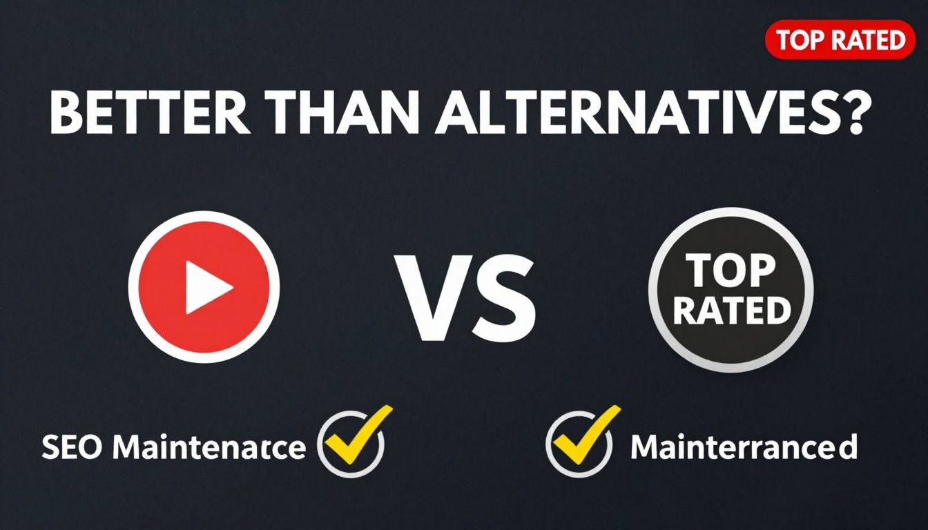 YouTube thumbnail marketing style. Bold text "BETTER THAN ALTERNATIVES?"
Seo Maintenance Pac