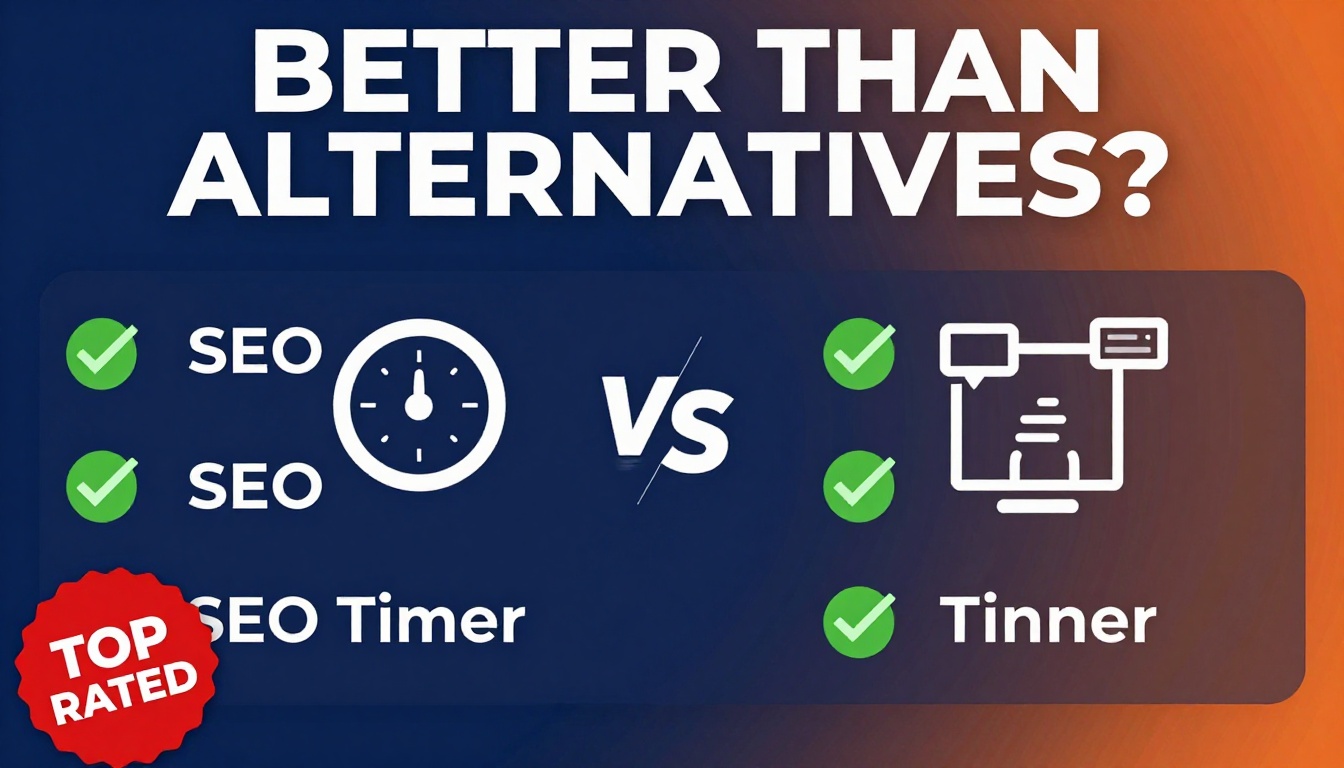 YouTube thumbnail marketing style. Bold text "BETTER THAN ALTERNATIVES?"
Seoptimer icon vs c