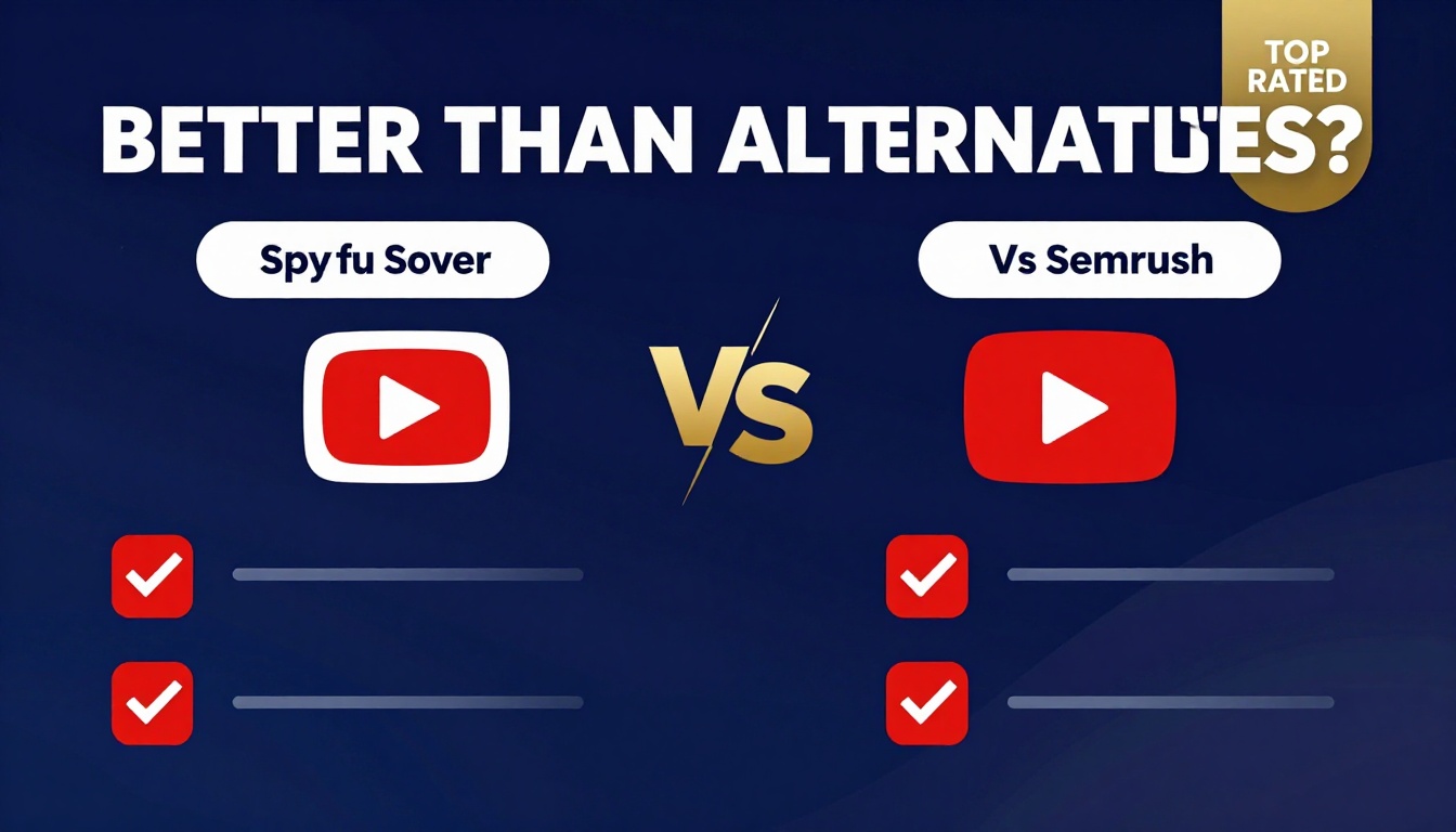 YouTube thumbnail marketing style. Bold text "BETTER THAN ALTERNATIVES?"
Spyfu Vs Semrush ic