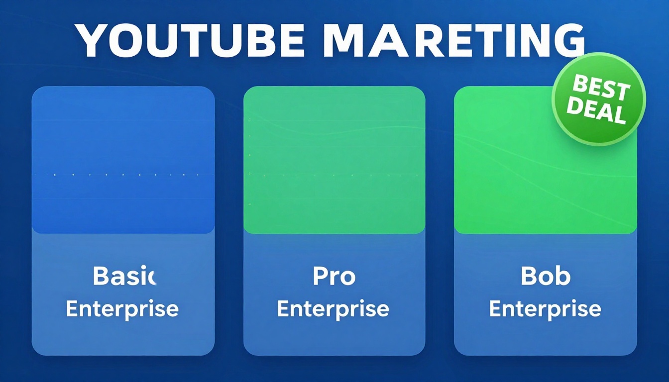 YouTube thumbnail marketing style. Pricing tier comparison visual.
Three pricing boxes: Basi