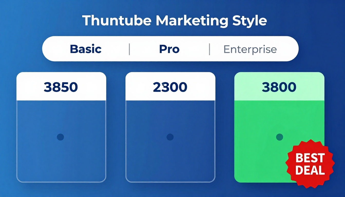 YouTube thumbnail marketing style. Pricing tier comparison visual.
Three pricing boxes: Basi