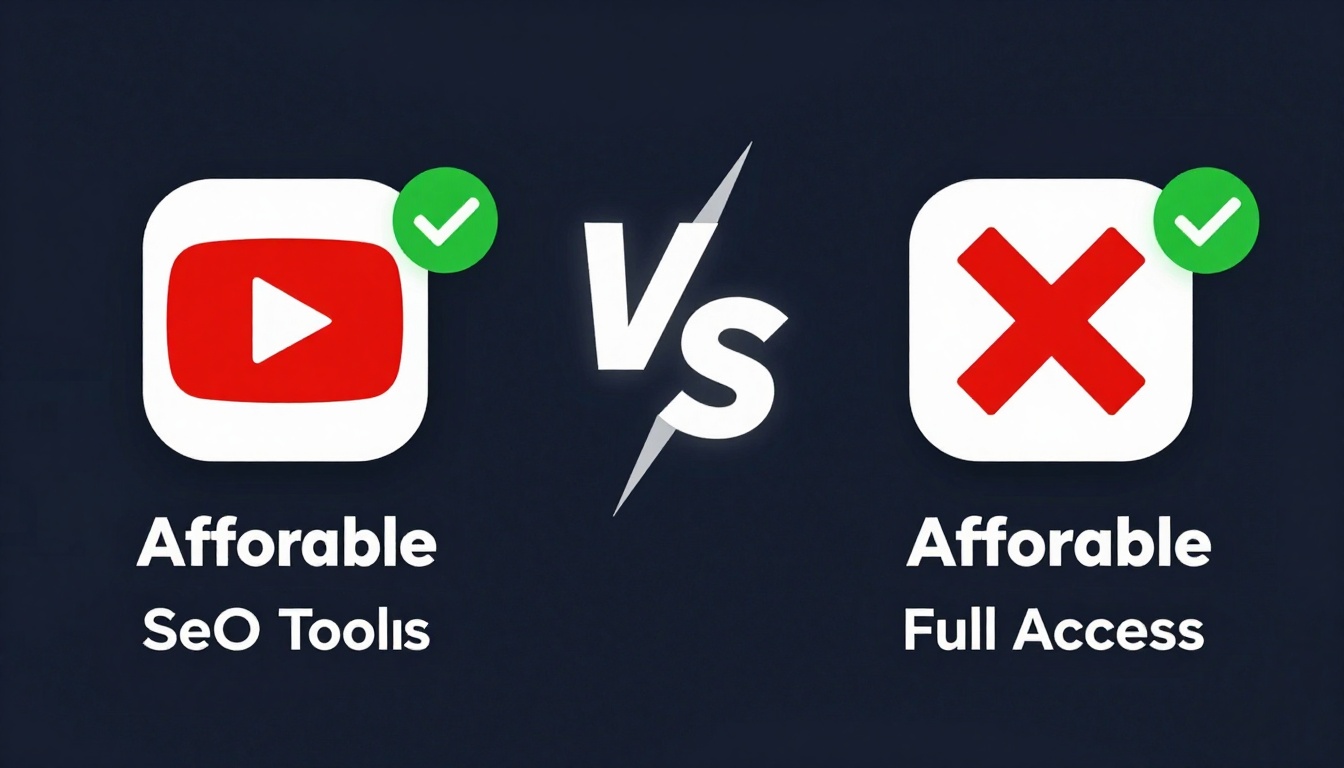 YouTube thumbnail marketing style. "VS" comparison layout.
Affordable Seo Tools Group Buy lo