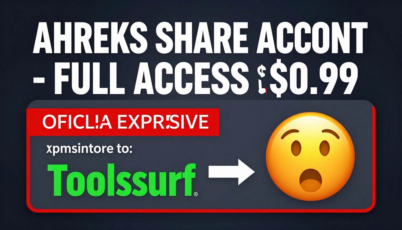 YouTube thumbnail marketing style. Bold white text "AHREFS SHARE ACCOUNT - FULL ACCESS $0.99".