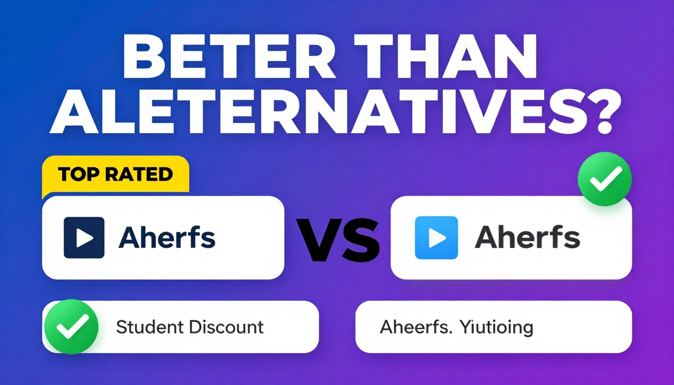 YouTube thumbnail marketing style. Bold text "BETTER THAN ALTERNATIVES?"
Ahrefs Student Disc