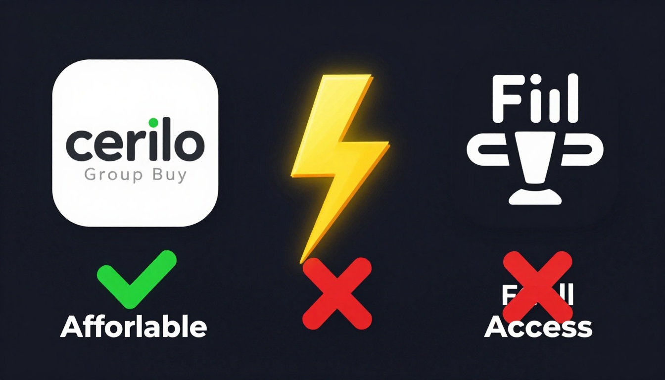 YouTube thumbnail marketing style. "VS" comparison layout.
Crello Group Buy logo/icon on lef