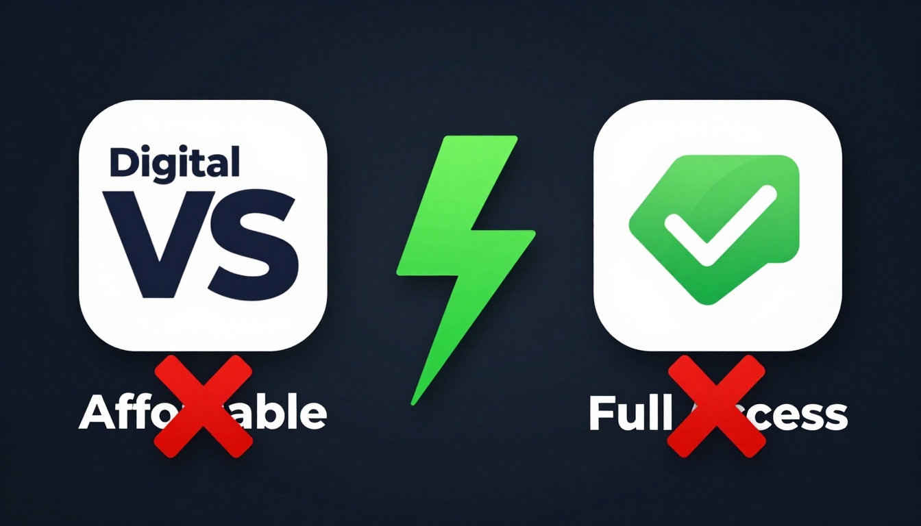 YouTube thumbnail marketing style. "VS" comparison layout.
Digital Marketing Tools Group Buy