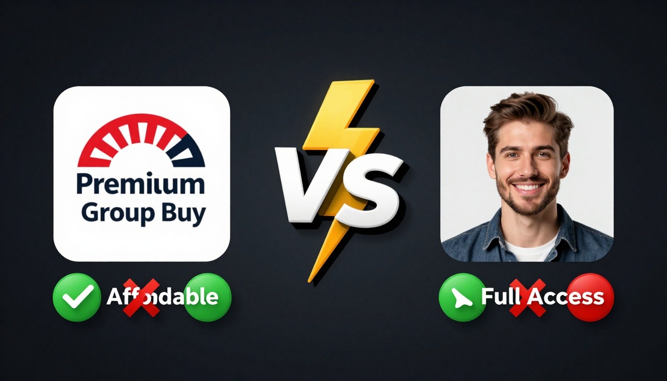 YouTube thumbnail marketing style. "VS" comparison layout.
Freepik Premium Group Buy logo/ic