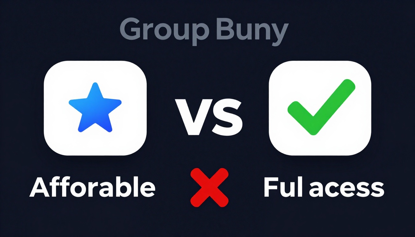 YouTube thumbnail marketing style. "VS" comparison layout.
Group Buy Canva logo/icon on left
