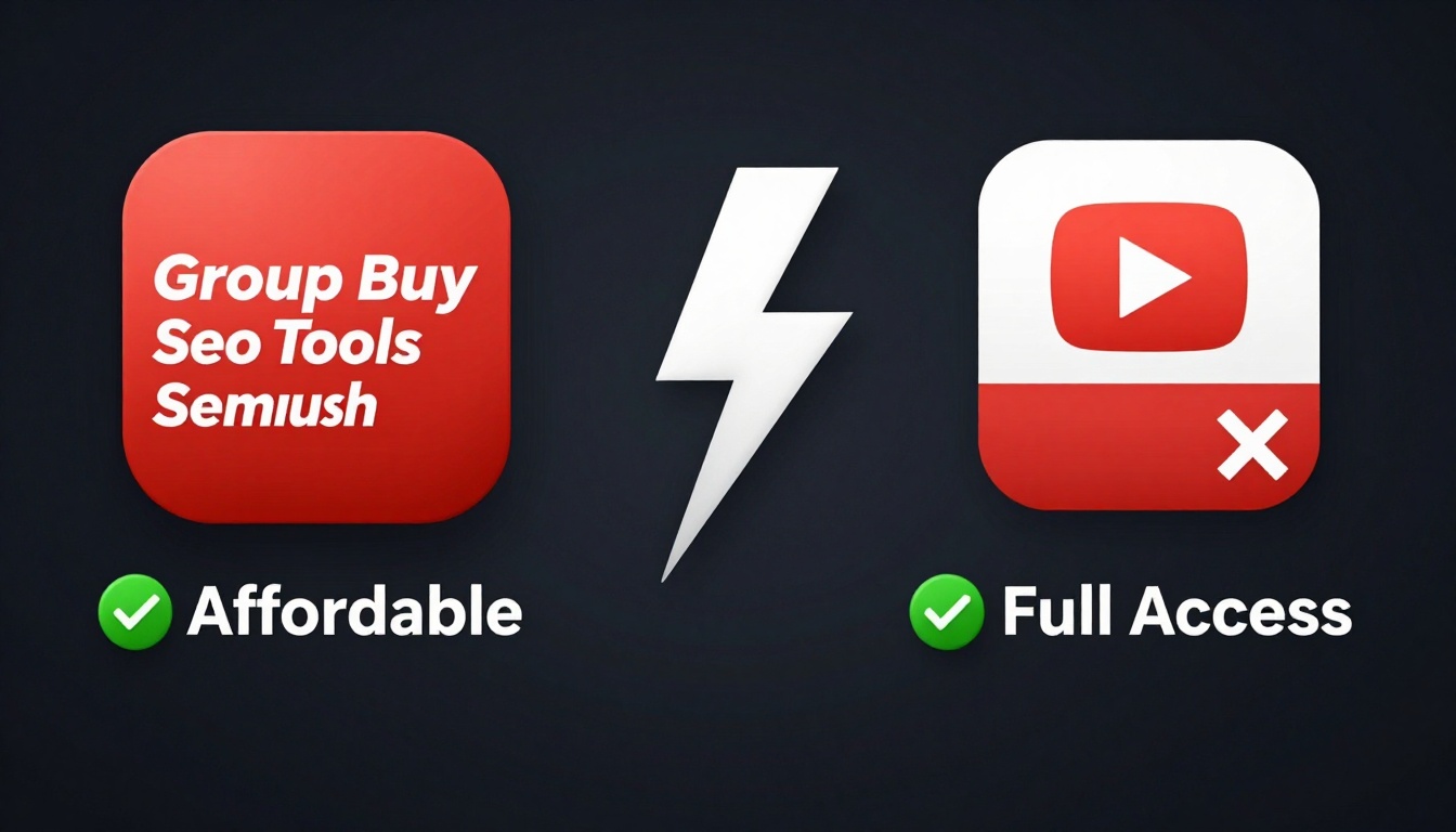 YouTube thumbnail marketing style. "VS" comparison layout.
Group Buy Seo Tools Semrush logo/