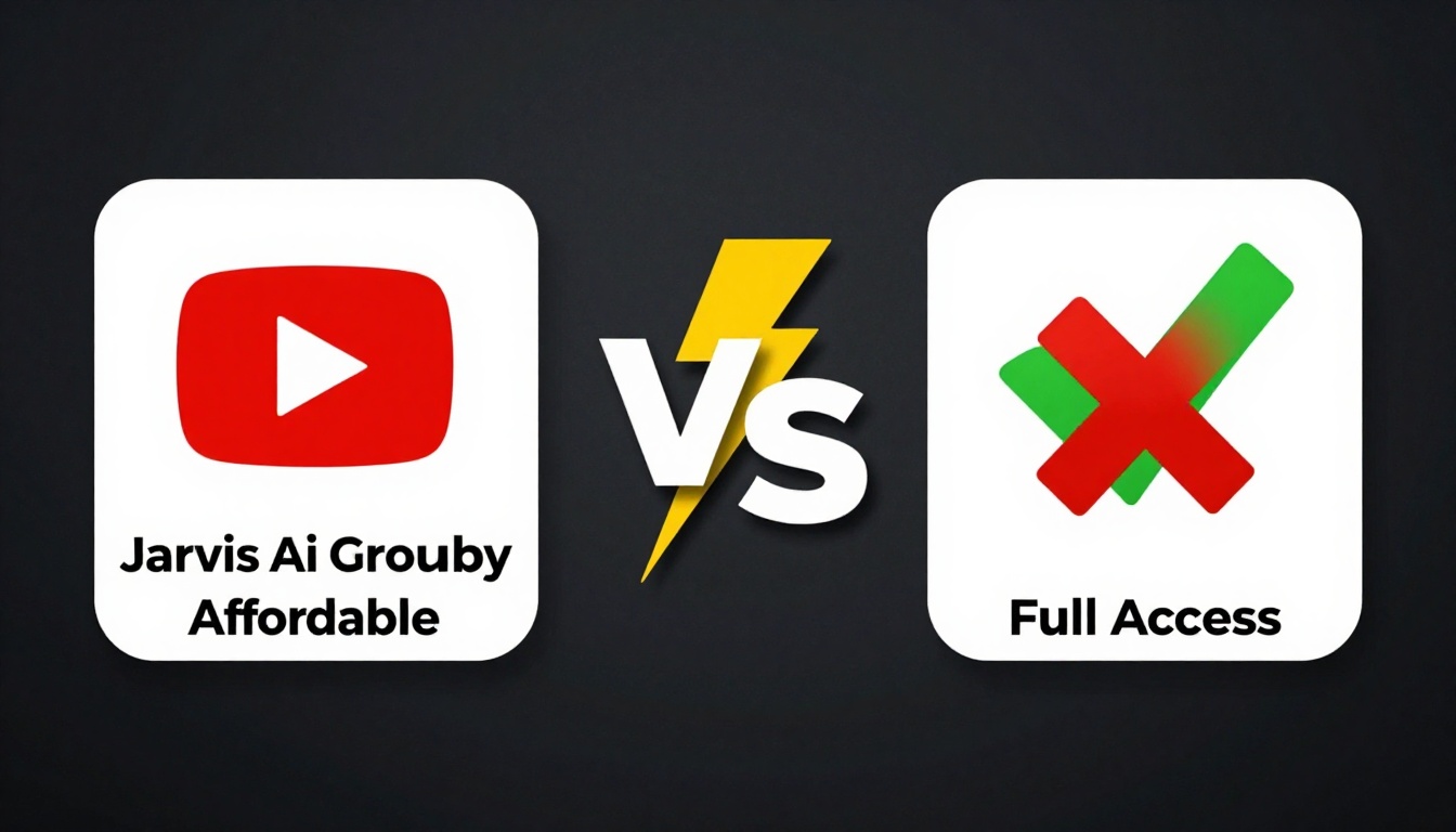 YouTube thumbnail marketing style. "VS" comparison layout.
Jarvis Ai Group Buy logo/icon on 