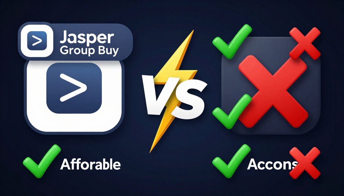 YouTube thumbnail marketing style. "VS" comparison layout.
Jasper Group Buy logo/icon on lef