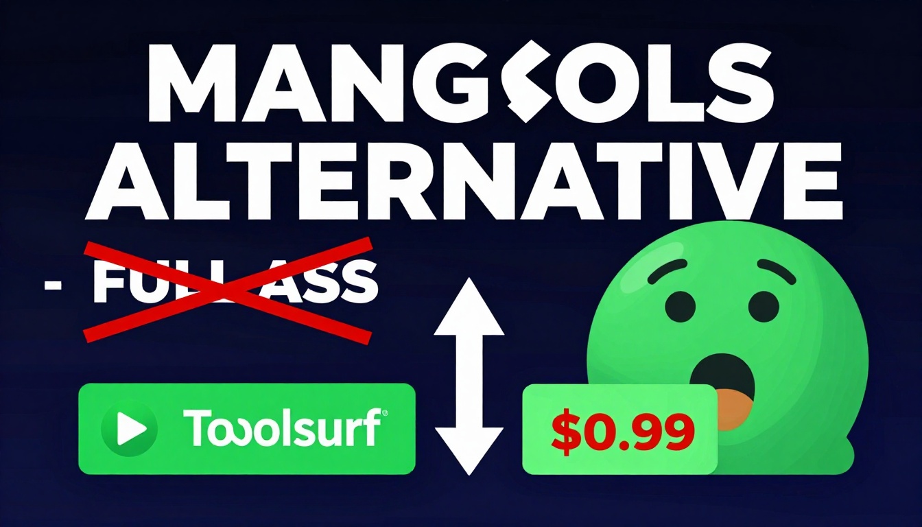 YouTube thumbnail marketing style. Bold white text "MANGOOLS ALTERNATIVE - FULL ACCESS $0.99".