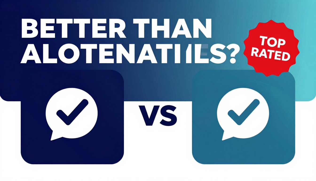 YouTube thumbnail marketing style. Bold text "BETTER THAN ALTERNATIVES?"
Mangools Alternativ